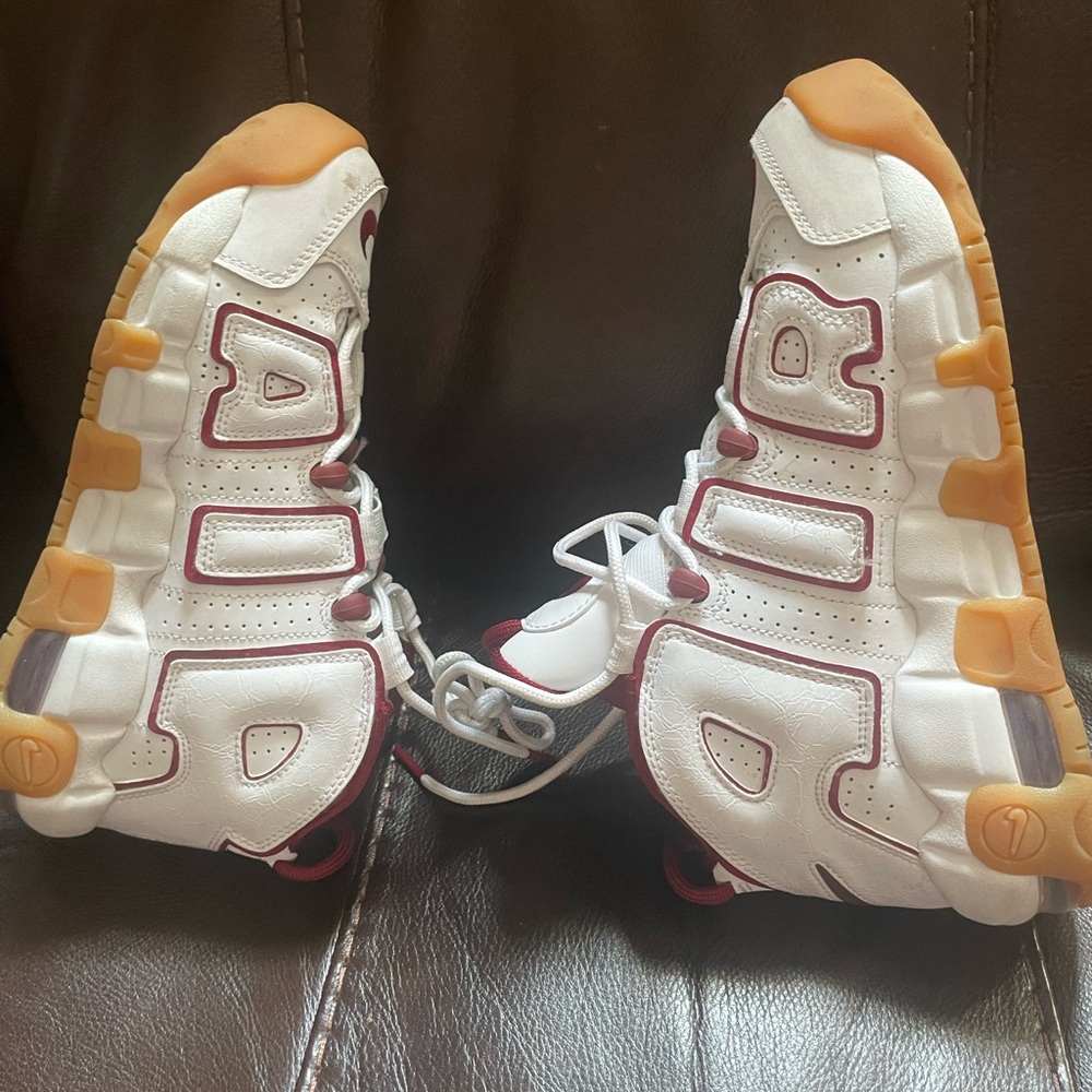 Nike More Uptempo Kids White and Red Sneakers 5Y